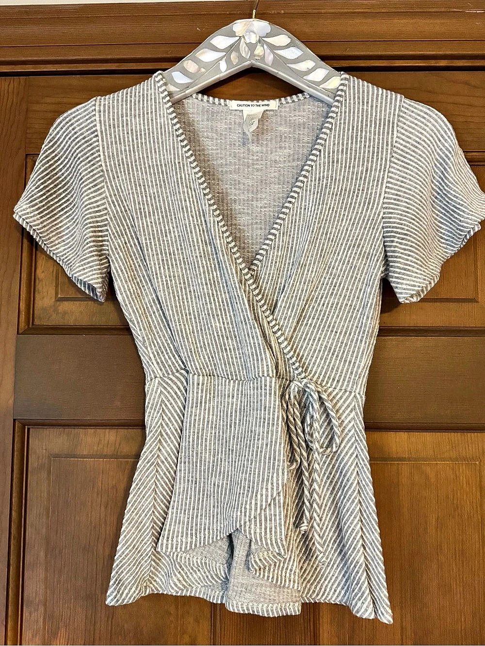 Caution to the Wind Striped Wrap Blouse